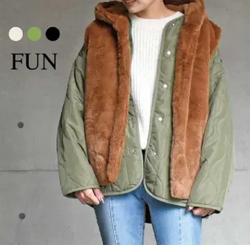FUN 베스트 포함 퀼팅 코트 카키