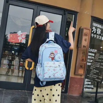 labubu 캐릭터 패턴 백팩 스카이블루