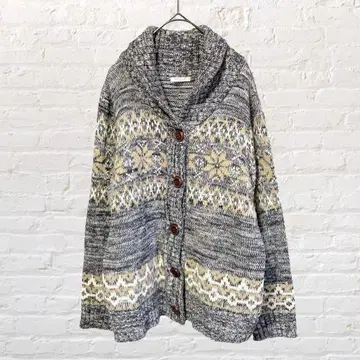 12186 시네마 클럽 숄카라 페어아일 패턴 니트 가디건 M