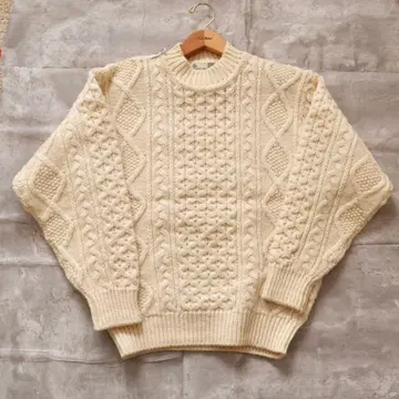 80s 아란 니트 피셔맨 니트 크림 화이트