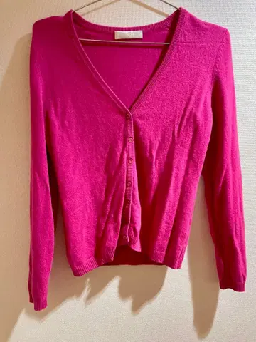 유니클로 캐시미어 100% 가디건 핑크 M