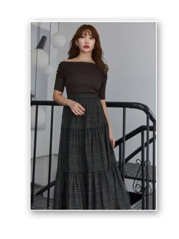 하립투 체크 티어드 롱 스커트