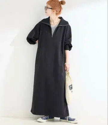 워셔블/테리모 하프 지퍼 롱 원피스