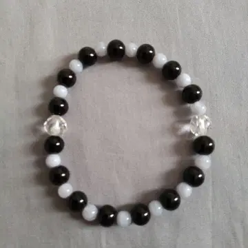 #블랙 오닉스 칼세도니 수정 커팅 팔찌 - 7mm