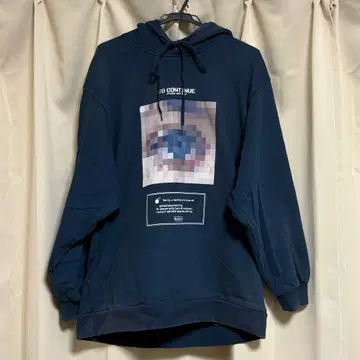 SHAREEF 네이비 그린 후드 부착 후드티 픽셀 아트