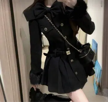 SHEIN 미니 기장 코트 원피스 코트 리본 왕홍 스나계