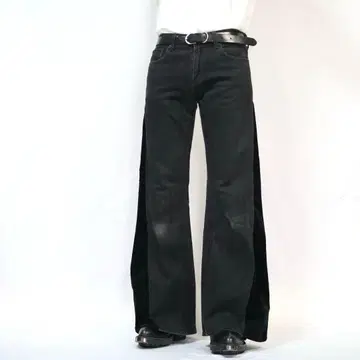 [리메이크] 재구축 이소재 블랙 데님 와이드 플레어 웨스턴 y2k