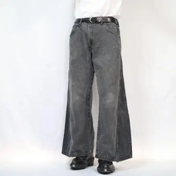 [ 리메이크 ] 재구축 블랙 데님 배기 플레어 와이드 루즈 그런지