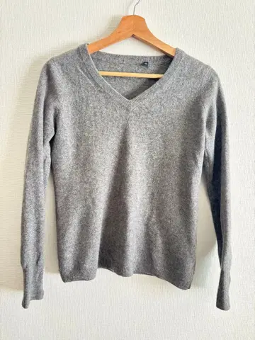 그레이 V넥 스웨터 긴팔 캐시미어