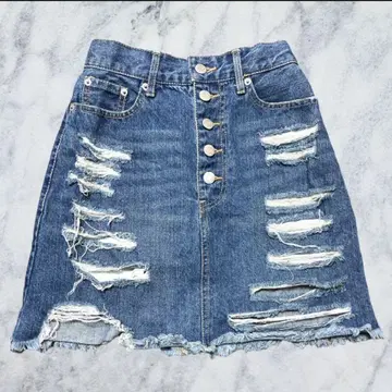 하이웨스트 데미지 데님 스커트