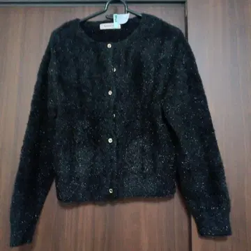 Apuweiser-riche 노카라 가디건 + 반팔 세트 블랙 라메 믹스