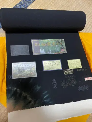 블랙 실크 옷감 전통적인 일본풍 패턴