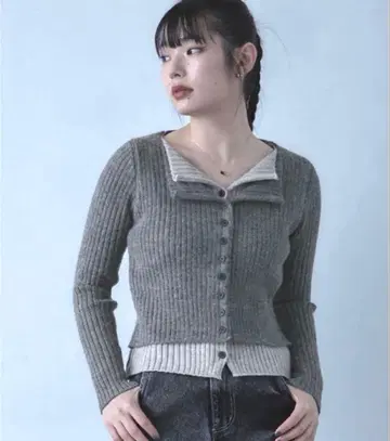 miette 레이어드 배색 니트 가디건