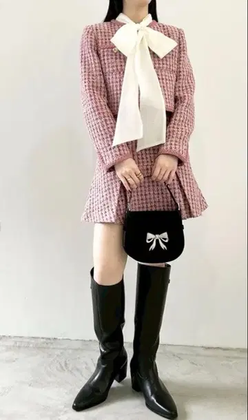 릴리 브라운 핑크 트위드 셋업 스커트 자켓