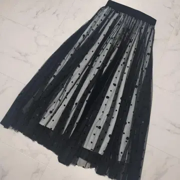 SHE tokyo 더블 도트 플리츠 스커트 튤 블랙 화이트 34