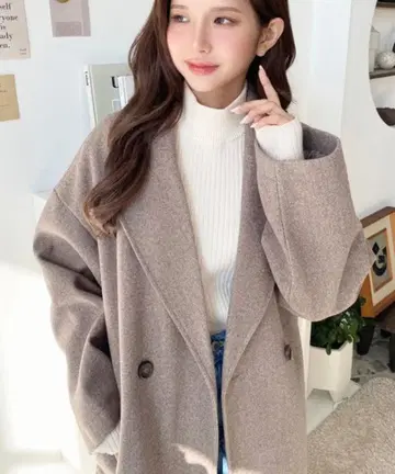 메루카리 택배 moment+ 니트 멜톤 사이드 슬릿 롱 체스터 코트