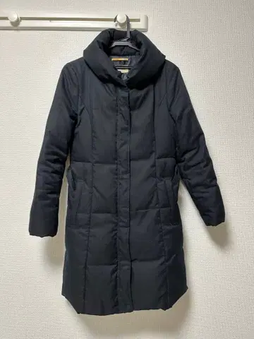 후드 부착 롱 다운 자켓 네이비