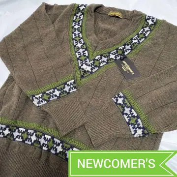 새상품 NEWCOMER'S V넥 스웨터 노르딕 무늬 RENOWN
