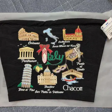 Chacott 이탈리아 명소 자수 파우치 블랙