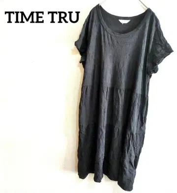 TIME TRU 블랙 반팔 무릎 기장 원피스