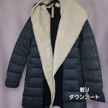 U YOSOOU 다크 블루 후드 부착 다운 코트