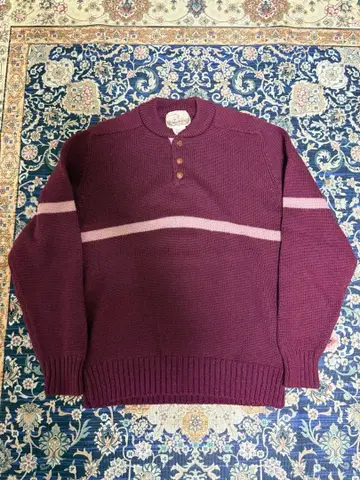 구제 의류 80S Terramar 울 니트 헨리넥 스웨터 남성용 L