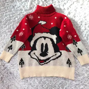 디즈니 크리스마스 미키 굵은 니트 터틀넥 스웨터