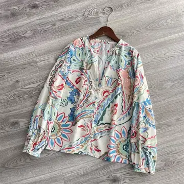 꽃무늬 벌룬 슬리브 긴팔 셔츠