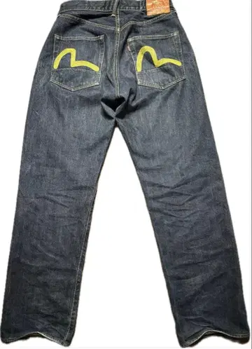 evis 데님 청바지 스트레이트 옐로우 컬러 자수