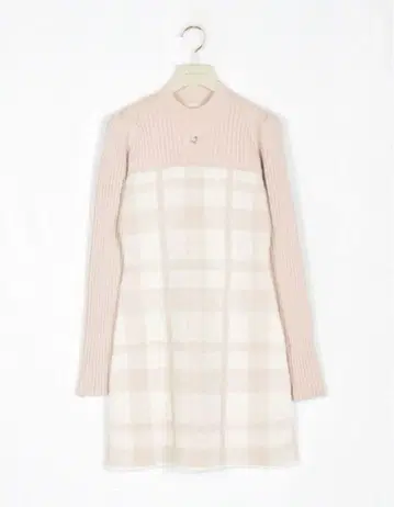 AnMILL 안미르 절개 체크 미니 니트 OP 핑크