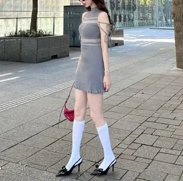 amerge sheer border ribbon onepiece 그레이