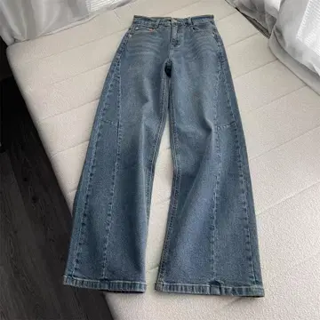 라이트 블루 데님 와이드 레그 팬츠