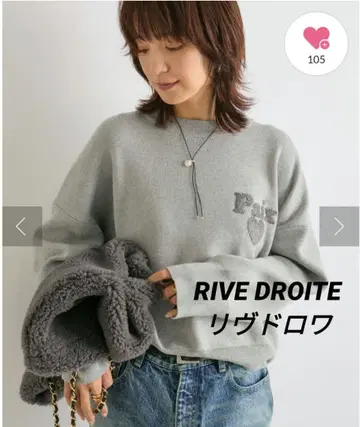 [ 새상품급 ] 리브 드와 파일 자수 니트 그레이