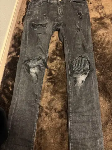 mnml 데미지 가공 다크 그레이 데님