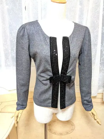 엠즈 그레이시 가디건 자켓 38 그레이 벨로아 리본 스팽글