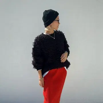 시마무라 anna 루프 프린지 니트 풀오버 M 사이즈 중 블랙 블랙