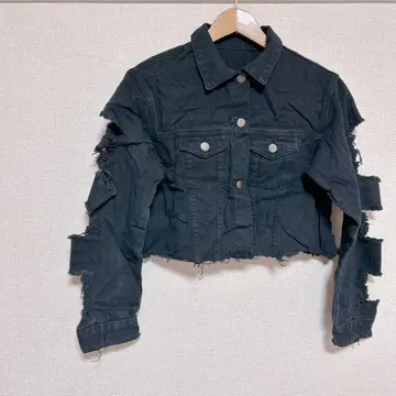 [ L ] 블랙 컷오프 데님 자켓 숏 기장 미국 빈티지 의류