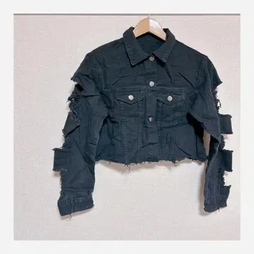 [ L ] 블랙 컷오프 데님 자켓 숏 기장 미국 빈티지 의류