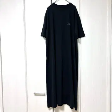 Lee 블랙 반팔 롱 원피스 로고 자수 A라인 정품
