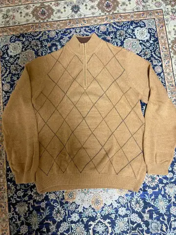 구제 의류 아가일 무늬 하프 지퍼 니트 스웨터 베이지