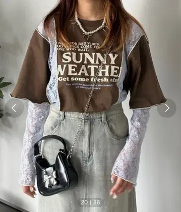 [ 암워머 포함 ] 레이스 절개 레이어드 T셔츠