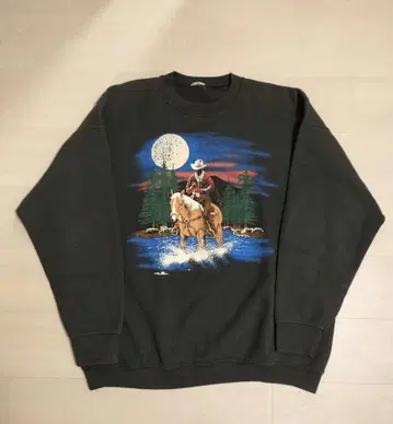 90s 맨투맨 카우보이 블랙 아트 애니멀 말