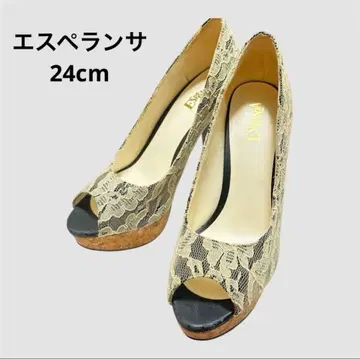 [에스페란자] 통굽 핑힐 샌들 뮬 레이스 24cm