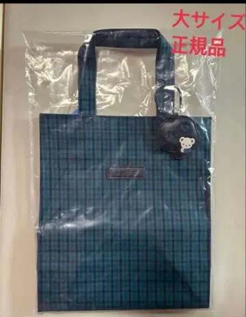 택 포함 미사용 새상품 파밀리아 체크 토트백 대 파랑