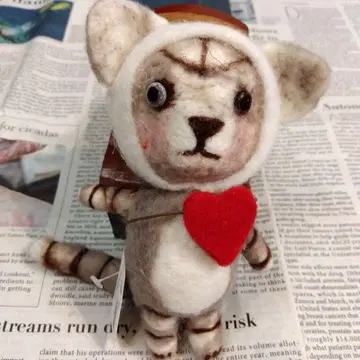 양모 펠트 고양이 택 포함 미사용품 새상품급 15cm