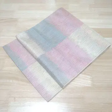 초목 염색 후쿠로 오비 순수 실크 옅은 파스텔 컬러 체크 패턴 선착순