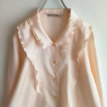 새틴 블라우스 프릴 빈티지 핑크 베이지 레트로