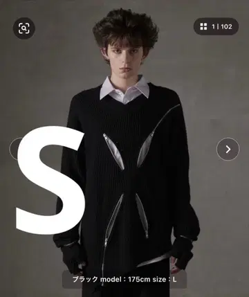 [GRANCY] 지퍼 디자인 비대칭 니트 블랙 S 그랑시