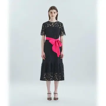 네이비 레이스 드레스 핑크 리본 포함