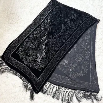 스톨 숄 겉옷 페이즐리 무늬 프린지 벨로아 168 x 51 블랙